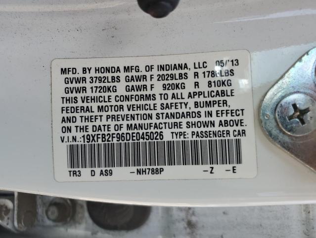 19XFB2F96DE045026 - 2013 HONDA CIVIC EXL WHITE photo 13