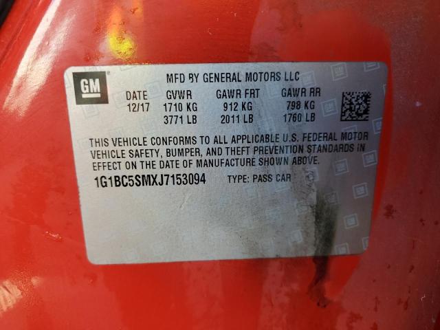 1G1BC5SMXJ7153094 - 2018 CHEVROLET CRUZE LS 红色 照片 12