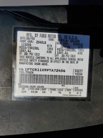 1FTCR11X9PTA72456 - 1993 FORD RANGER BLACK photo 12