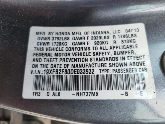 19XFB2F80DE033932 - 2013 HONDA CIVIC EX GRAY photo 13