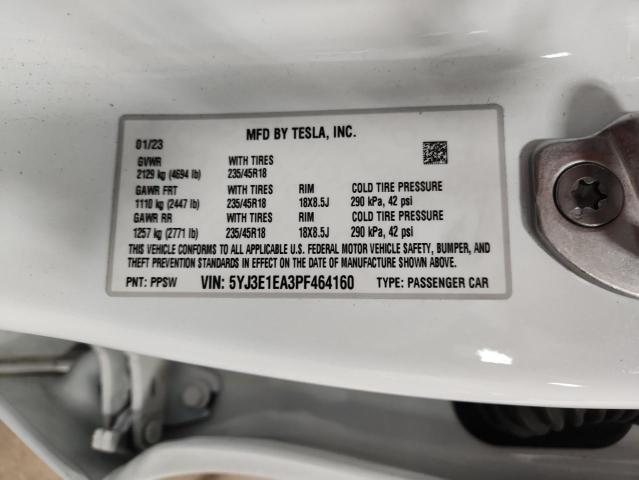 5YJ3E1EA3PF464160 - 2023 TESLA MODEL 3 WHITE photo 13