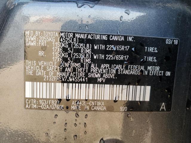 2T3ZFREV7JW455441 - 2018 TOYOTA RAV4 LE ნაცრისფერი ფოტო 12