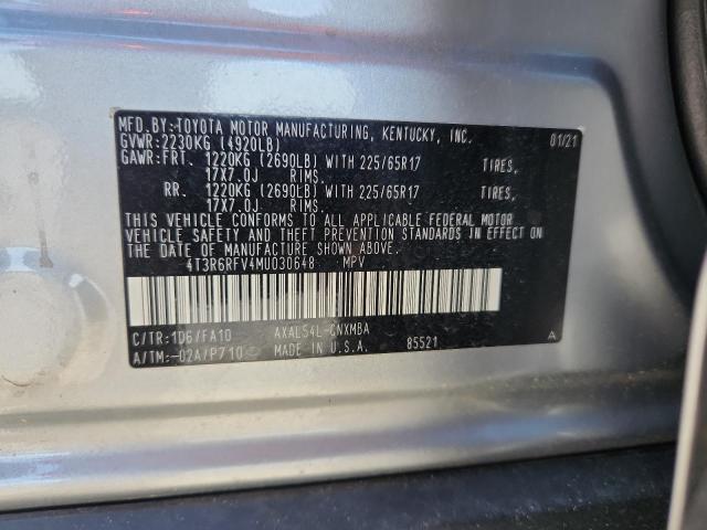 4T3R6RFV4MU030648 - 2021 TOYOTA RAV4 XLE ვერცხლისფერი ფოტო 13