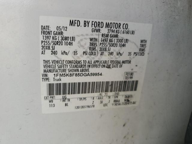 1FM5K8F85DGA59954 - 2013 FORD EXPLORER LIMITED 白色 照片 13