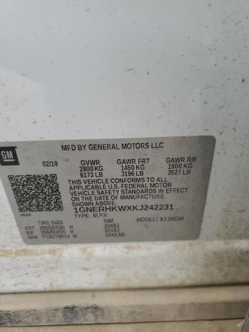 1GNERHKWXKJ242231 - 2019 CHEVROLET TRAVERSE LT Blanco foto 13