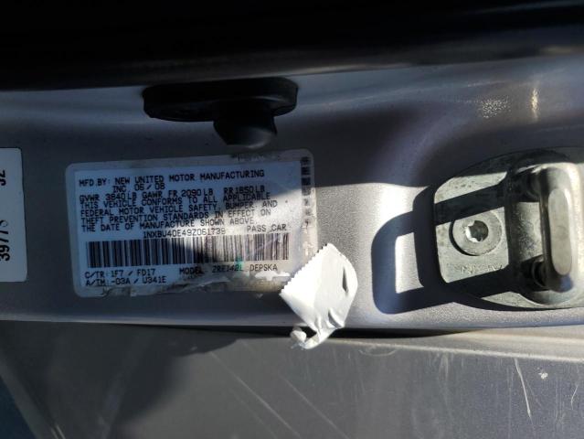 1NXBU40E49Z061739 - 2009 TOYOTA COROLLA BASE SILVER photo 12