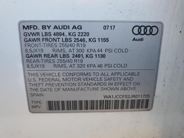 WA1JCCFS2JR011725 - 2018 AUDI Q3 PREMIUM PLUS Weiß Foto 14