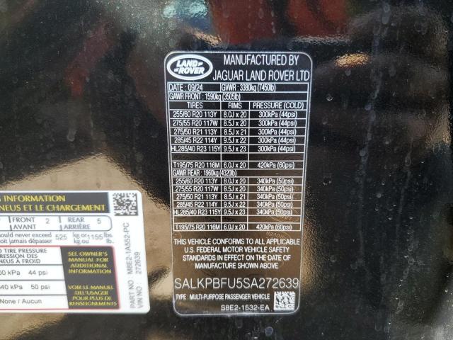 SALKPBFU5SA272639 - 2025 LAND ROVER RANGE ROVE SE BLACK photo 14