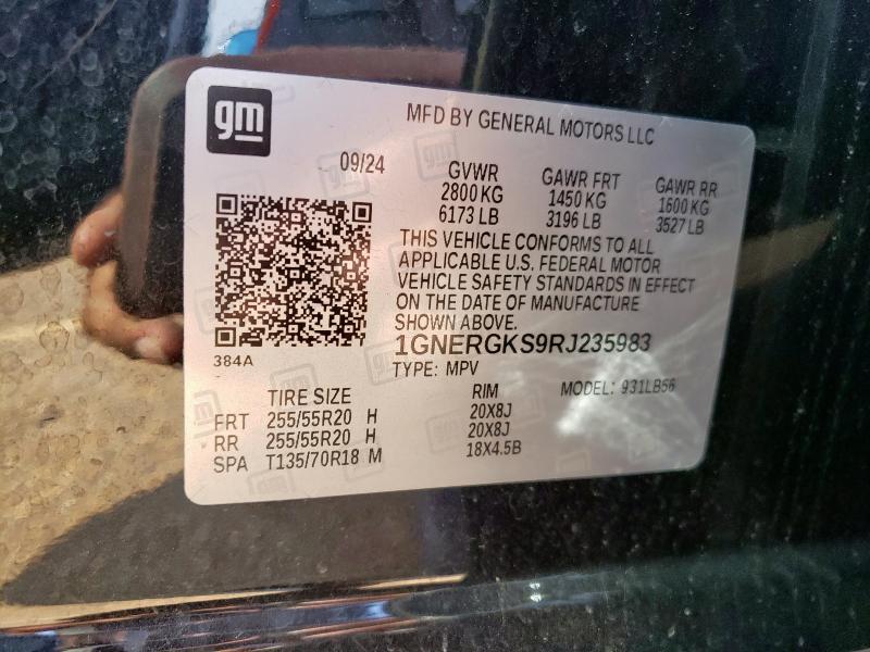 1GNERGKS9RJ235983 - 2024 CHEVROLET TRAVERSE LT BLACK photo 13