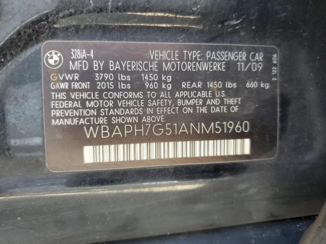 WBAPH7G51ANM51960 - 2010 BMW 328I I BLACK photo 12