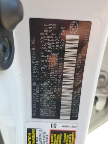 4T1B11HKXKU848511 - 2019 TOYOTA CAMRY L 白色 照片 12