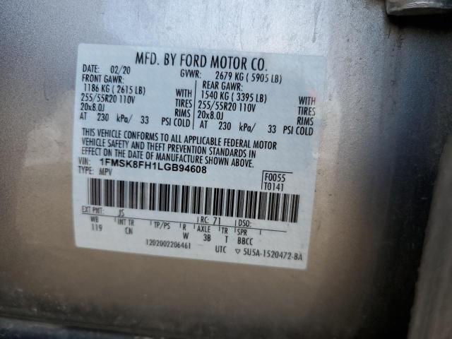 1FMSK8FH1LGB94608 - 2020 FORD EXPLORER LIMITED SILVER photo 13