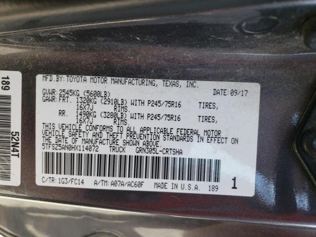 5TFSZ5AN0HX114072 - 2017 TOYOTA TACOMA ACCESS CAB Grau Foto 12