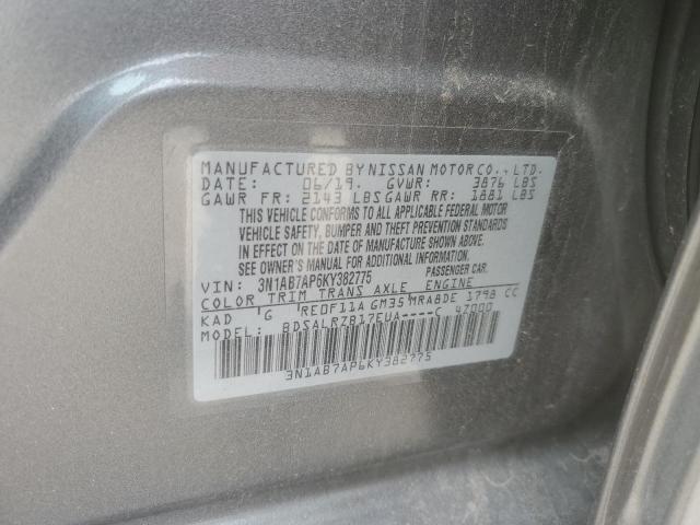 3N1AB7AP6KY382775 - 2019 NISSAN SENTRA S 灰色 照片 12