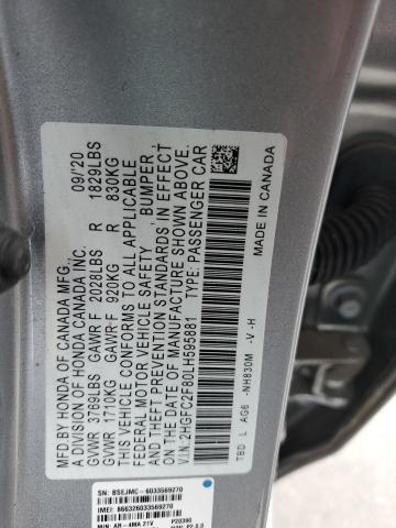 2HGFC2F80LH595881 - 2020 HONDA CIVIC SPORT 银色 照片 12