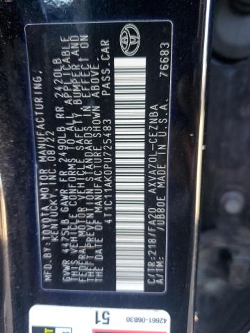 4T1C11AK0PU725483 - 2023 TOYOTA CAMRY LE BLACK photo 12