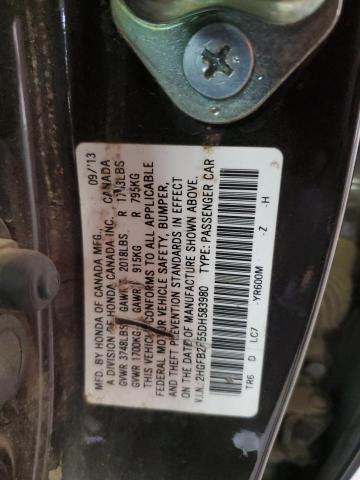 2HGFB2F55DH583980 - 2013 HONDA CIVIC LX BLACK photo 12