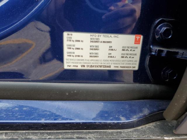 5YJSA1E47KF335445 - 2019 TESLA MODEL S Синій фото 12