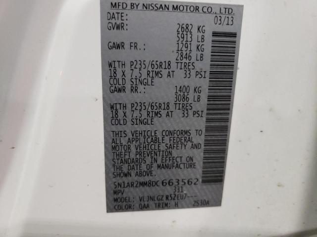 5N1AR2MM8DC663562 - 2013 NISSAN PATHFINDER S WHITE photo 14