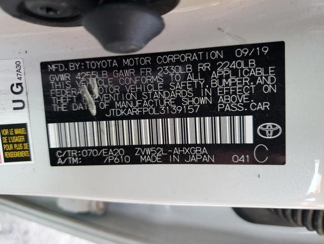 JTDKARFP0L3139157 - 2020 TOYOTA PRIUS PRIM LE WHITE photo 13