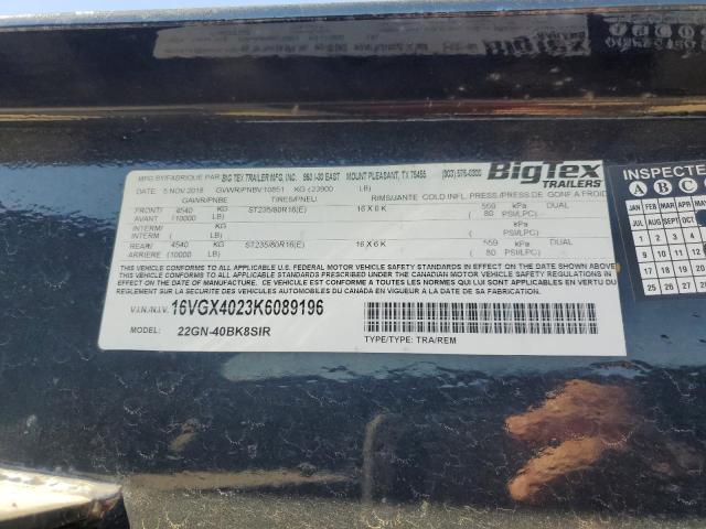 16VGX4023K6089196 - 2019 BILT TRAILER SILVER photo 9