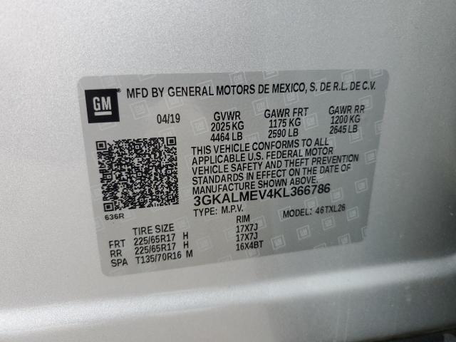 3GKALMEV4KL366786 - 2019 GMC TERRAIN SLE Արծաթագույն լուսանկար 12