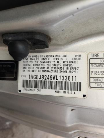 1HGEJ8249WL133611 - 1998 HONDA CIVIC EX SILVER photo 12