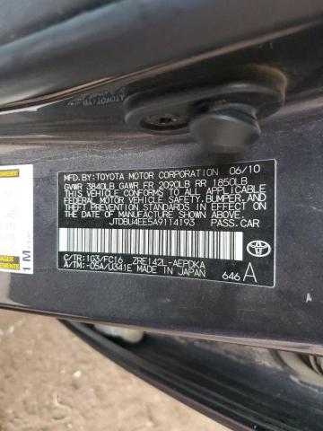 JTDBU4EE5A9114193 - 2010 TOYOTA COROLLA BASE GRAY photo 12