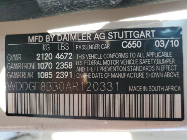 WDDGF8BB0AR120331 - 2010 MERCEDES-BENZ C 300 4MATIC WHITE photo 12