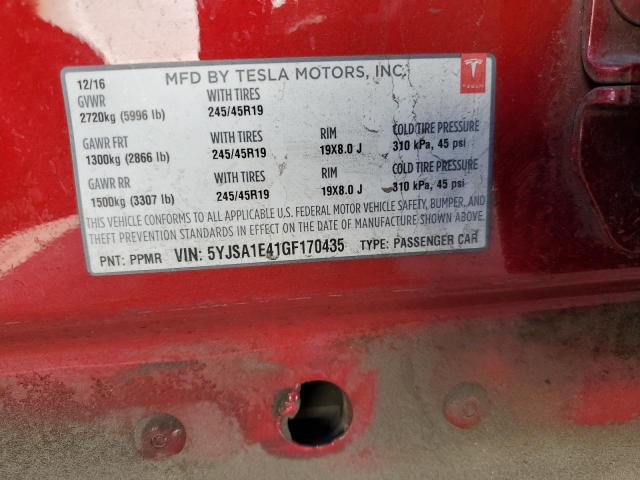 5YJSA1E41GF170435 - 2016 TESLA MODEL S Қызыл фото 13