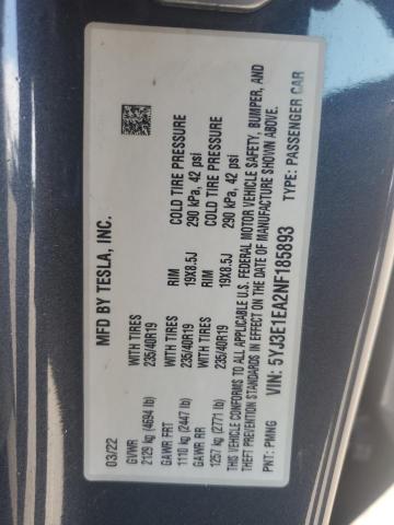 5YJ3E1EA2NF185893 - 2022 TESLA MODEL 3 Графитовый фото 13