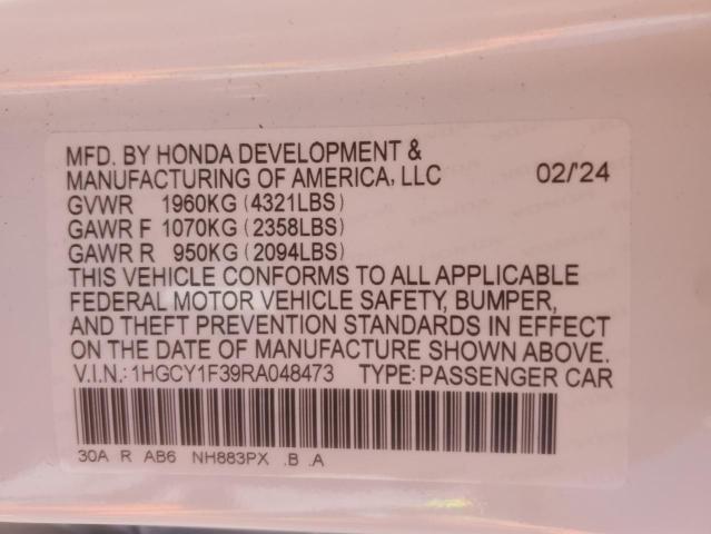 1HGCY1F39RA048473 - 2024 HONDA ACCORD EX أبيض صورة 12