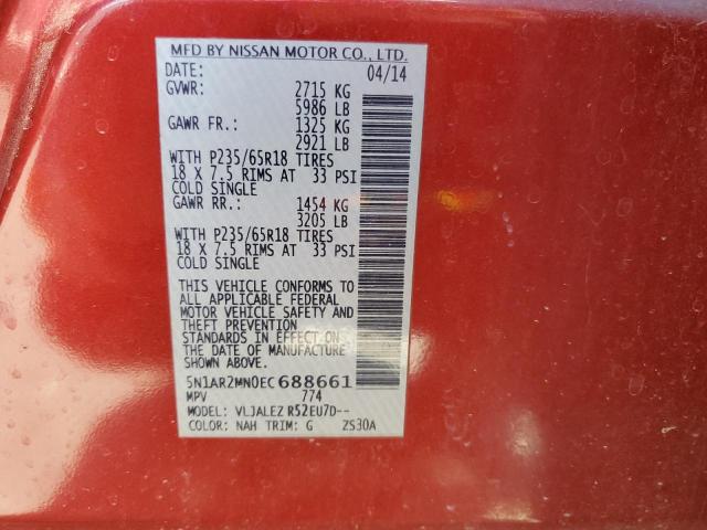 5N1AR2MN0EC688661 - 2014 NISSAN PATHFINDER S RED photo 13