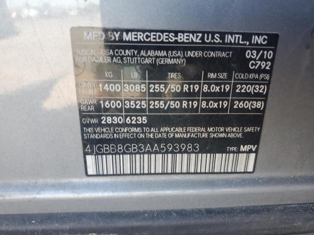 4JGBB8GB3AA593983 - 2010 MERCEDES-BENZ ML 350 4MATIC GRAY photo 13