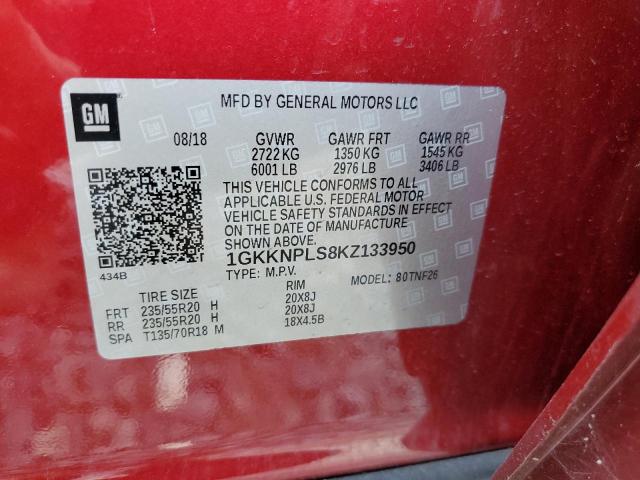 1GKKNPLS8KZ133950 - 2019 GMC ACADIA DENALI RED photo 13