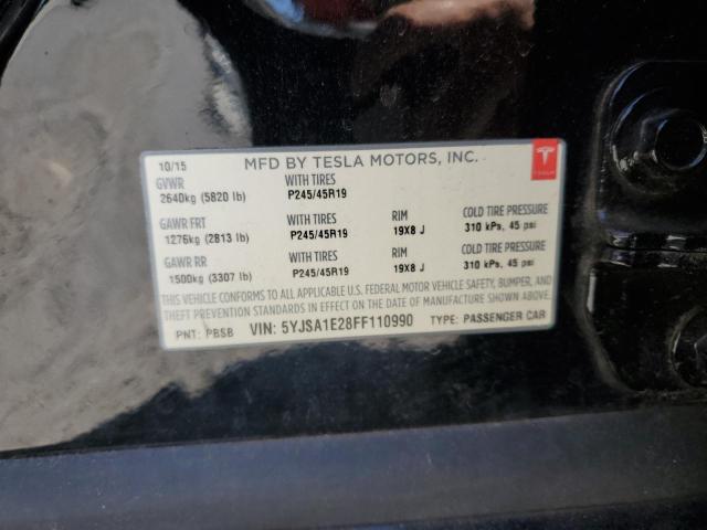 5YJSA1E28FF110990 - 2015 TESLA MODEL S BLACK photo 12