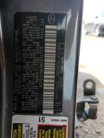 4T1C11AK9NU632779 - 2022 TOYOTA CAMRY LE BLACK photo 12