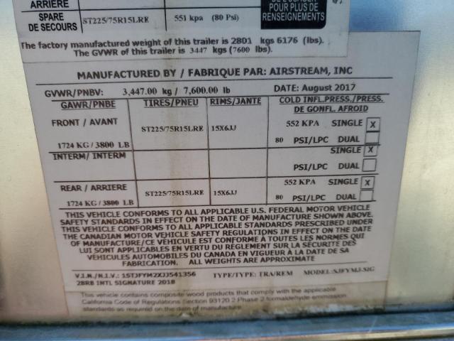 1STJFYM2XJJ541356 - 2018 AIRSTREAM CAMPER SILVER photo 10