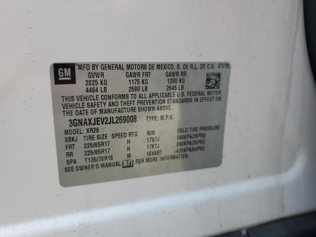 3GNAXJEV2JL269008 - 2018 CHEVROLET EQUINOX LT WHITE photo 13