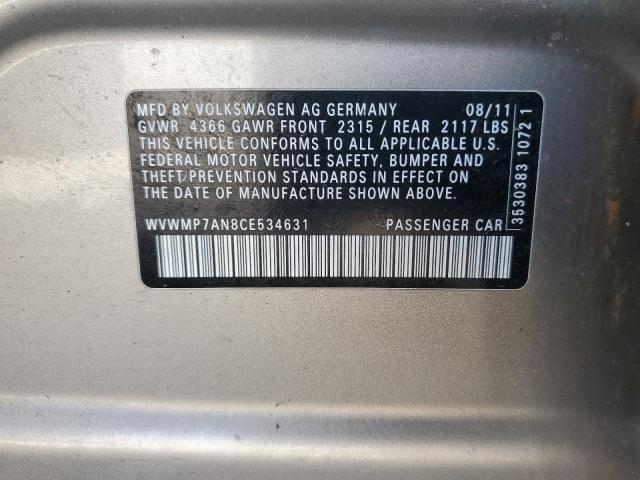 WVWMP7AN8CE534631 - 2012 VOLKSWAGEN CC SPORT 灰色 照片 12