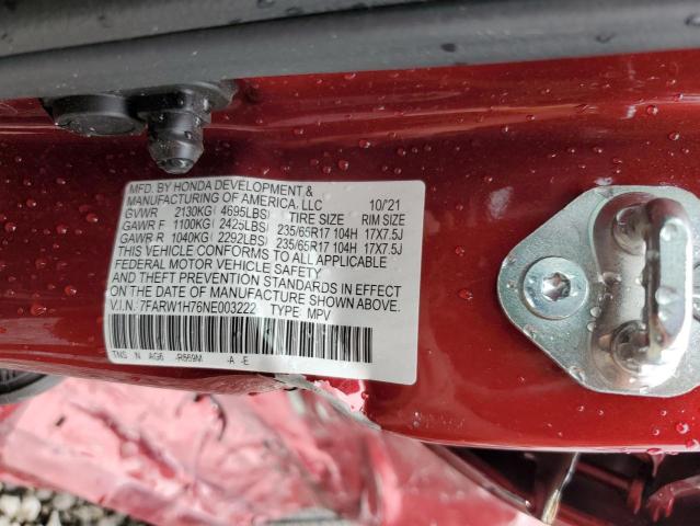 7FARW1H76NE003222 - 2022 HONDA CR-V SE RED photo 13