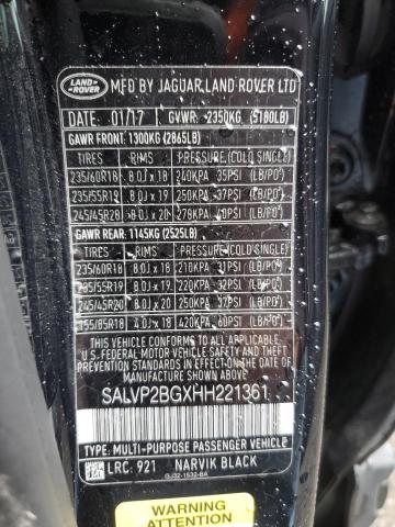 SALVP2BGXHH221361 - 2017 LAND ROVER RANGE ROVE SE BLACK photo 13