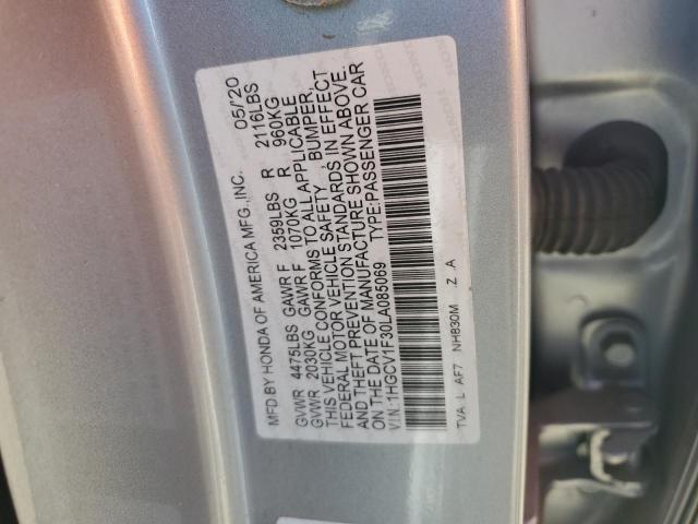 1HGCV1F30LA085069 - 2020 HONDA ACCORD SPORT SILVER photo 12