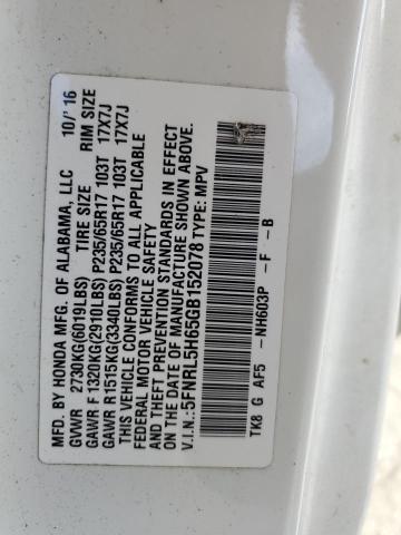 5FNRL5H65GB152078 - 2016 HONDA ODYSSEY EXL WHITE photo 13