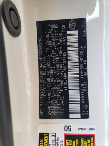 4T1DBADK8SU002485 - 2025 TOYOTA CAMRY XSE WHITE photo 12