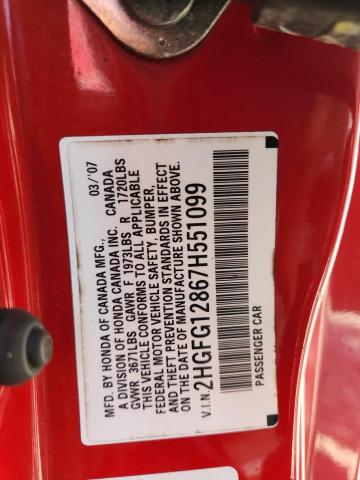 2HGFG12867H551099 - 2007 HONDA CIVIC EX RED photo 13