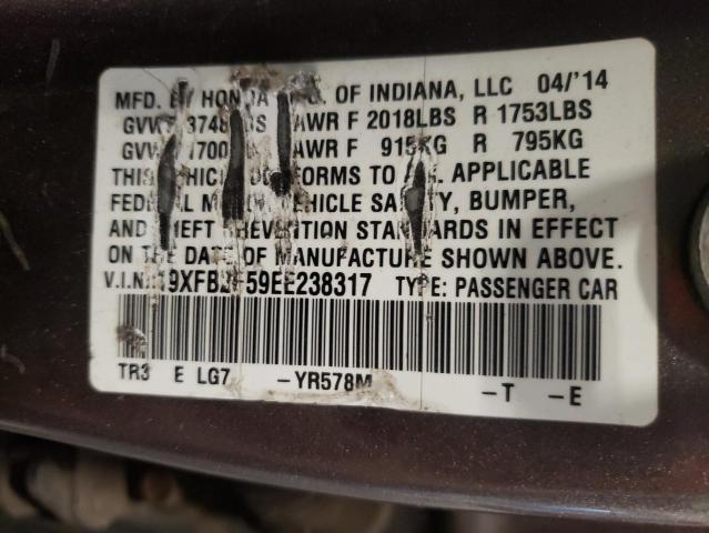 19XFB2F59EE238317 - 2014 HONDA CIVIC LX BROWN photo 12