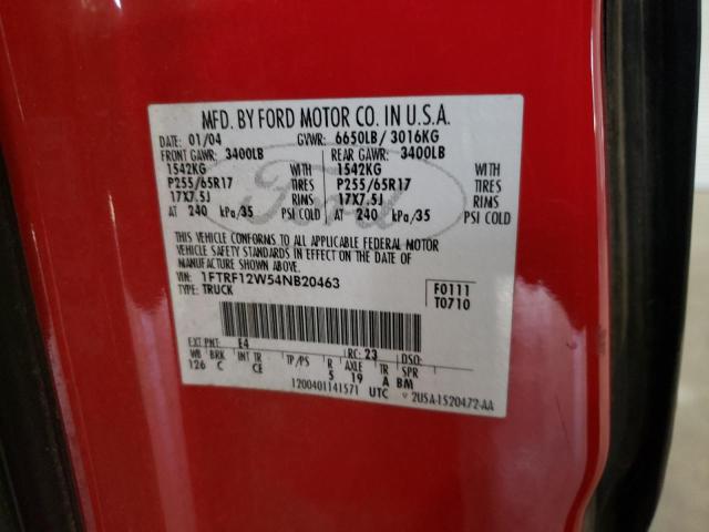 1FTRF12W54NB20463 - 2004 FORD F150 RED photo 12