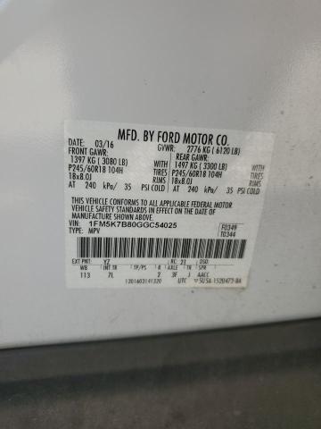 1FM5K7B80GGC54025 - 2016 FORD EXPLORER WHITE photo 13