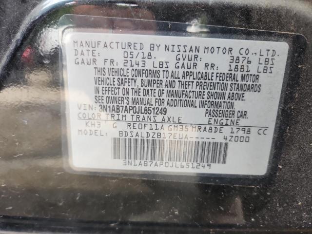 3N1AB7AP0JL651249 - 2018 NISSAN SENTRA S 黑色 照片 12